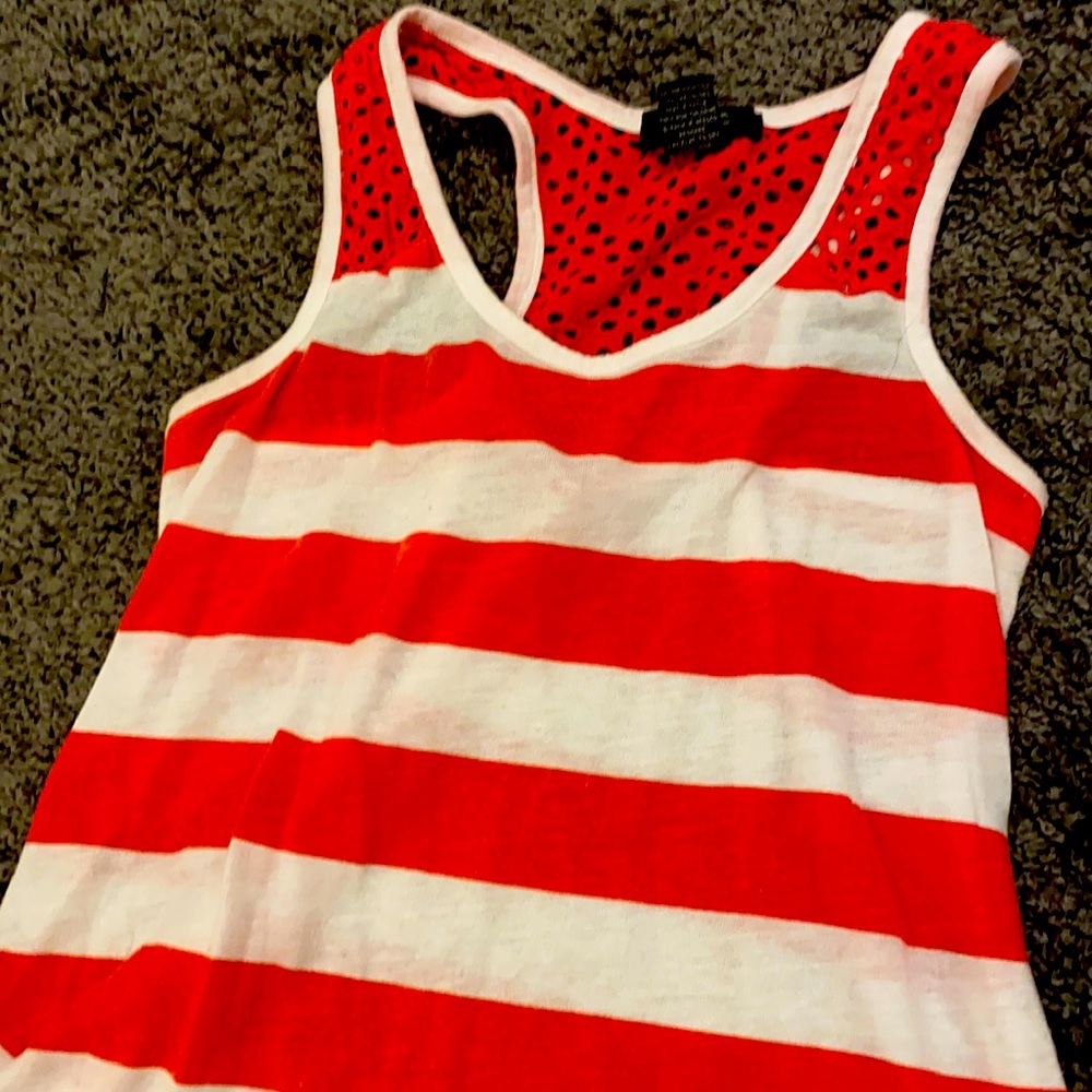 Red and white tank top open patterned back!